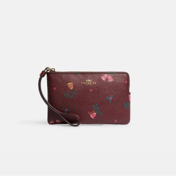 Coach Corner Zip Wristlet With Holiday Bells Print - Picture 1 of 3